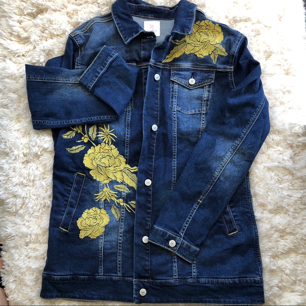LulaRoe denim jacket with appliqués size XL